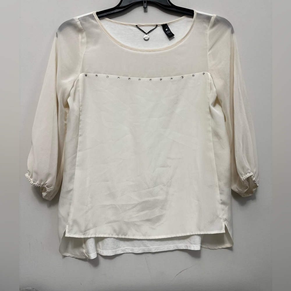 BKE Ivory Layered Chiffon Blouse with Stud Accents